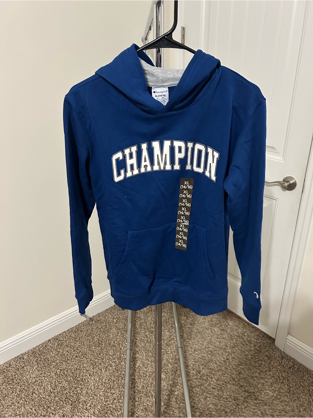 Champion Royal Blue Hoodie with White Lettering